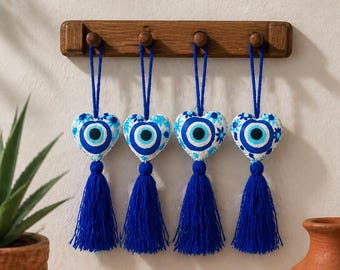 Handmade Evil Eye Heart Tassel Keychain | Mexican Artisan Charm | Boho Bag Charm | Protection Amulet |