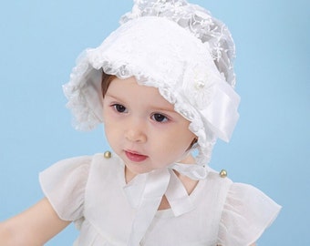5-18 months Old Baby Girl Bonnet, Baby Hat, Lace Floral Hat Infant Bonnet Ruffle Bonnets Gift Newborn Photo Prop