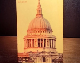 vintage Cathédrale Saint-Paul de Londres Carte postale en bois unique et mini chevalet