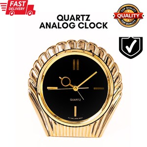 Quartz Analog Clock, Japanese Design, Gold Style, Precision Timekeeping, Plastic Build, Time Alarm Function - Elegance