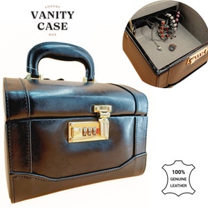 Luxury Vanity Case Box Jewelry Gold Safe Lock Combination lock Genuine Leather Handle