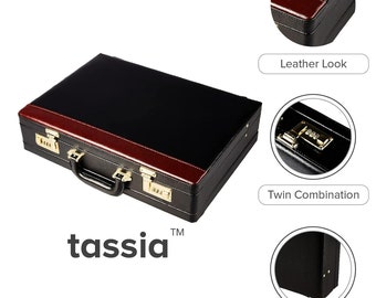 Briefcase Business Case Work Faux Leather Expanding Briefcase - Twin Combination Lock System