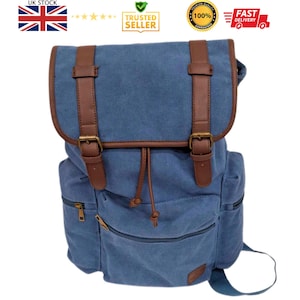 Sac à dos en toile vintage pour femme, sac en toile, cartable, sac à dos, sac de camping de voyage, bleu léger, matériaux végétaliens