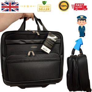 Black Pilot Case for Business Travel  Wheeled Laptop Bag - Trolley Bag Flight Bag Rolling Briefcase with Extending Retractable Twin Handles