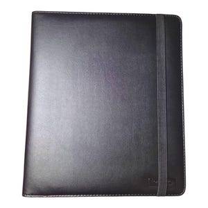 May include: Black leather folder with a black elastic band closure. The folder has a silver embossed logo that says "Leuchtturm1917".