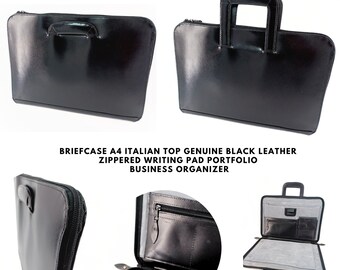 Briefcase Top Genuine Leather Tiny Zip closer Pull-out and retractable Handle Case for Documents