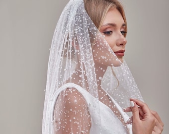 Bridal Veil,  Veil with Pearls, One Layer Wedding Veil, Veil with Rhinestone, Wedding Hair Accessories-D180