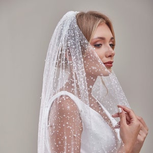 Bridal Veil,  Veil with Pearls, One Layer Wedding Veil, Veil with Rhinestone, Wedding Hair Accessories-D180