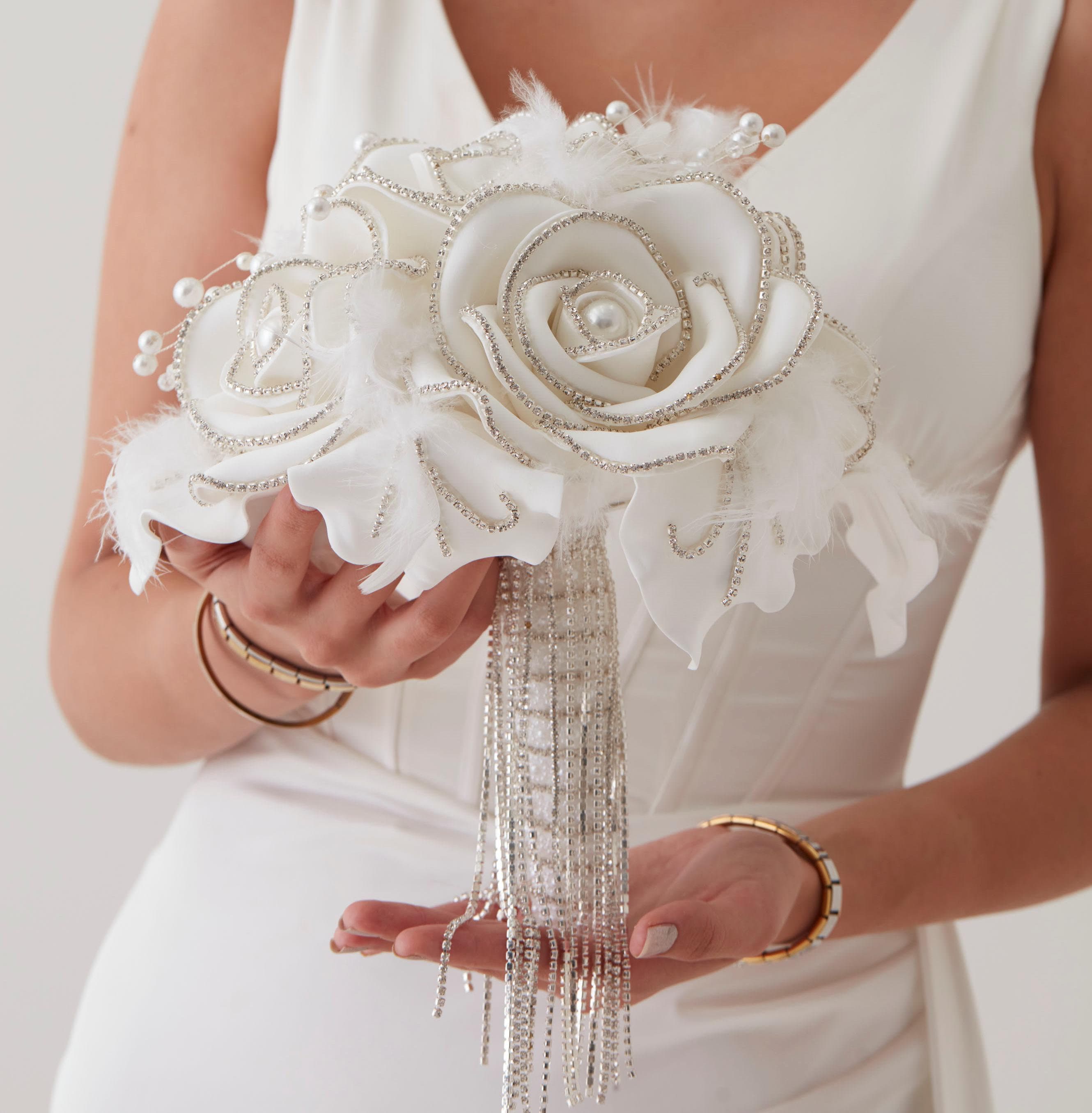 XGALBLA Women's Austrian Crystal Flower Leaf Brooch Pin - Large Rhinestone Wedding Bouquet Accessory