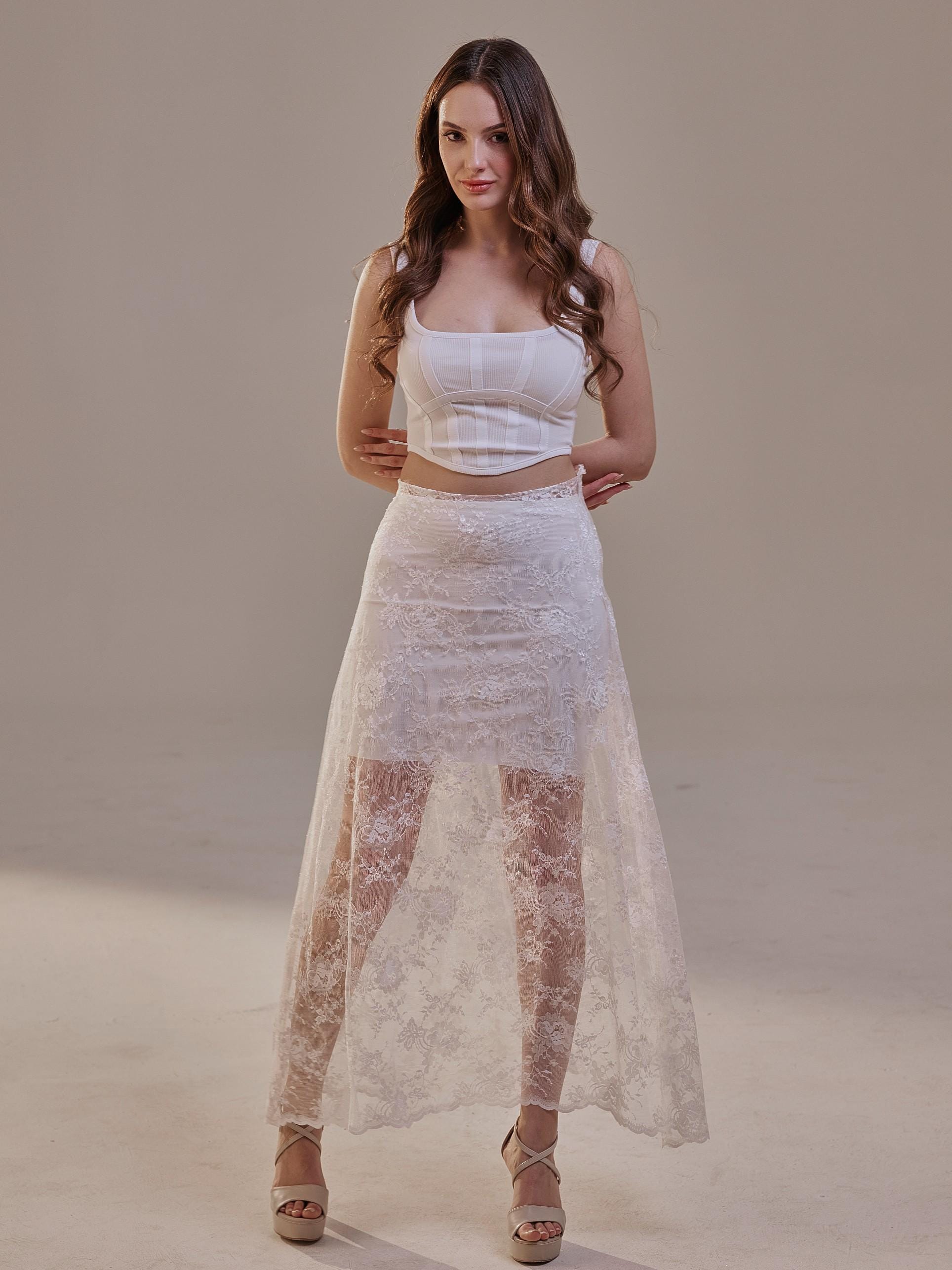 White Lace A-line Skirt – Long Sheer Full Skirt - Etsy