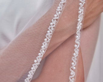 Beaded Bridal Veil, Crystal and Pearl Embroidered Wedding Veil, Wedding Accessories-D205