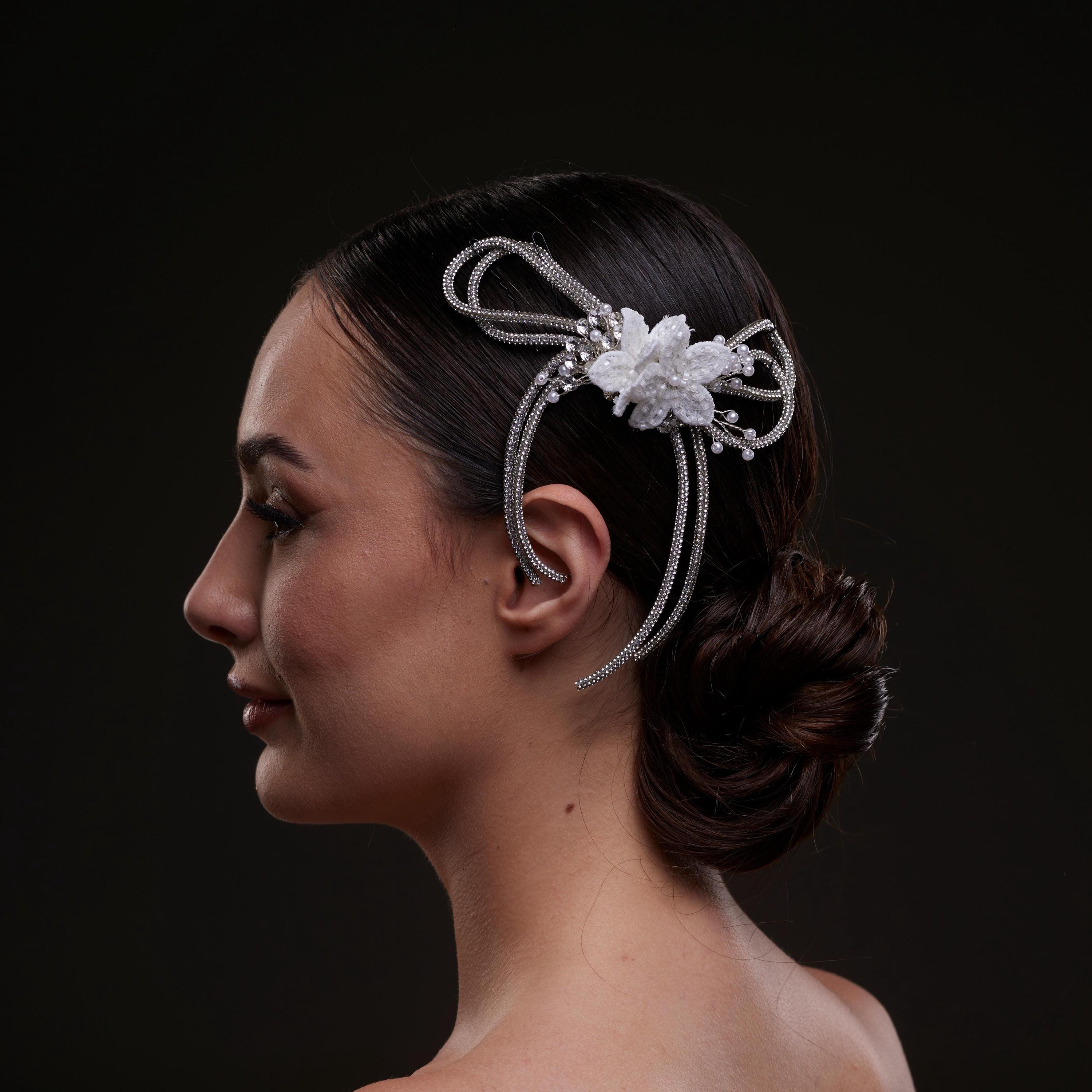 Accessorio Per Capelli Fiore Di Perle E Viti Fatto A Mano Oro Rosa - 4