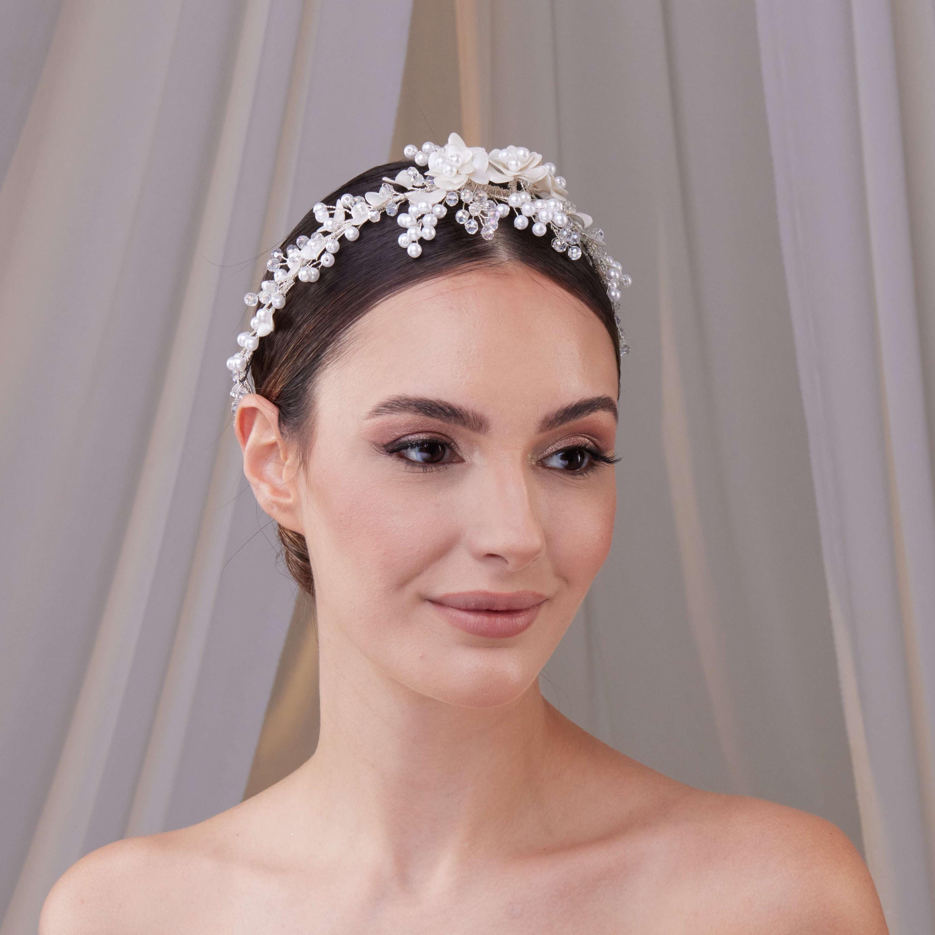 Luxury Pearl & Crystal Embellished Headband | Elegant Statement Hairpiece The Blair — pearl and crystal embellished headband — MARIA  main image 3