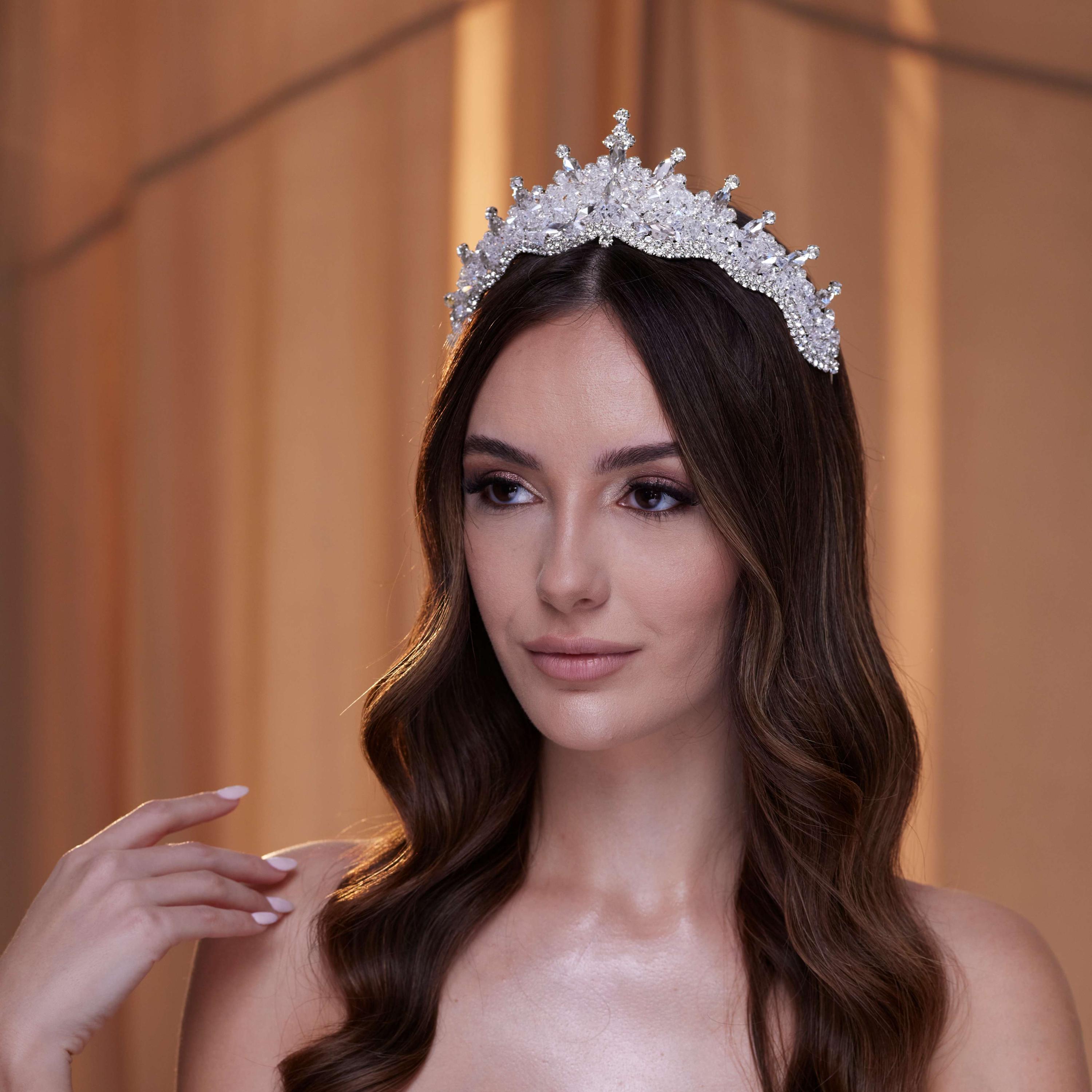 CZ Crystal Princess Wedding Tiara Bridal Hair Crown Pageant Quinceanera QXMYOO Cubic Zirconia Big Wedding Tiara Tall Royal Jamaica  main image 2