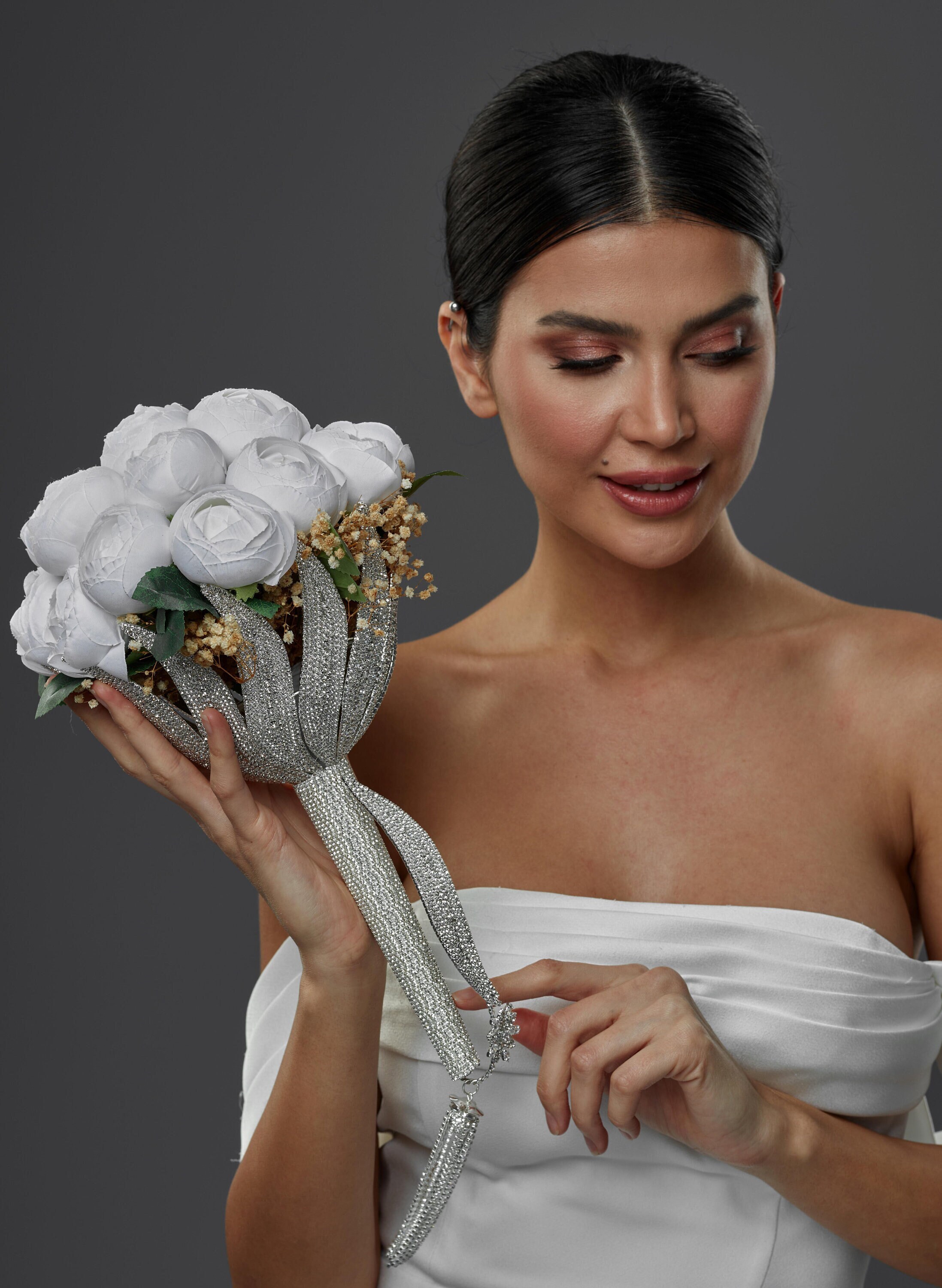 Silver Bridesmaid Bouquet Holder, Luxury Bridal Accessories 
