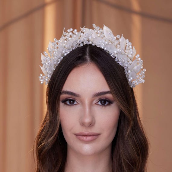 Elegant Crystal and Pearl Leaf Headpiece Amazon.com : Foyte Crystal Flower Girl Headpiece Leaf  main image 4