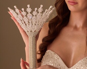 Quinceañera en argent de luxe - Support pour bouquet de mariée - Bouquet de main en strass et cristal