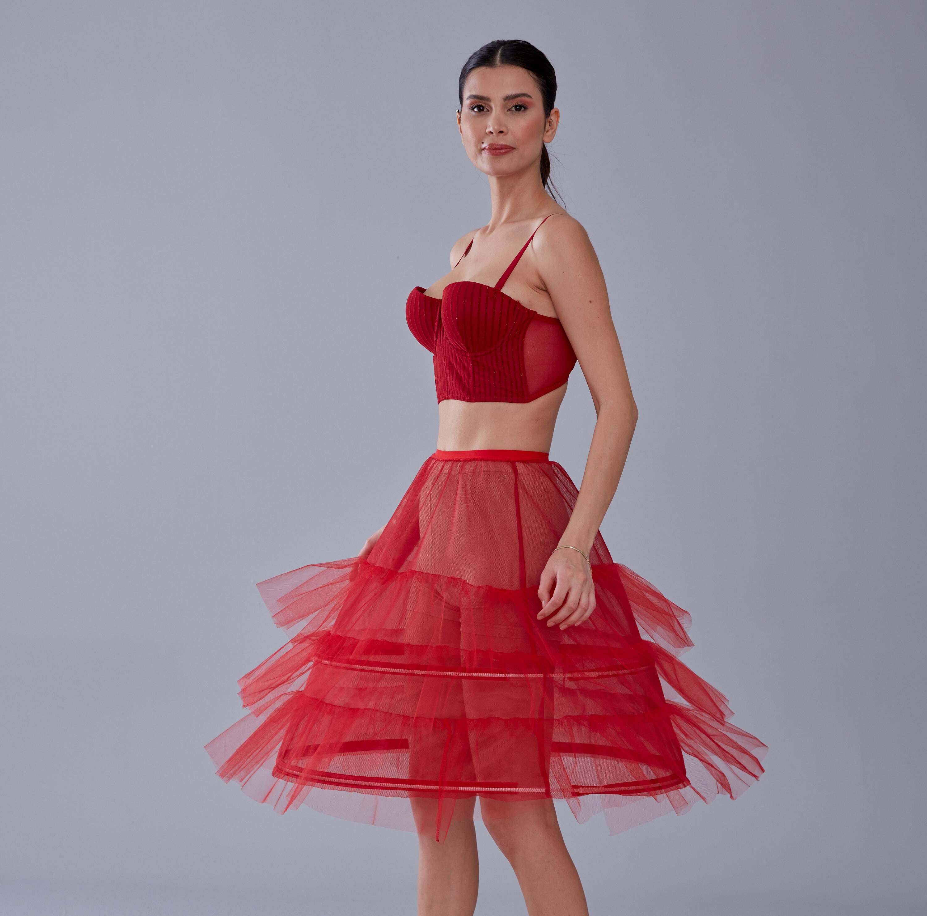 red petticoat dress Vintage Petticoat Dress Festive Red Jacquard Pattern "Maple"