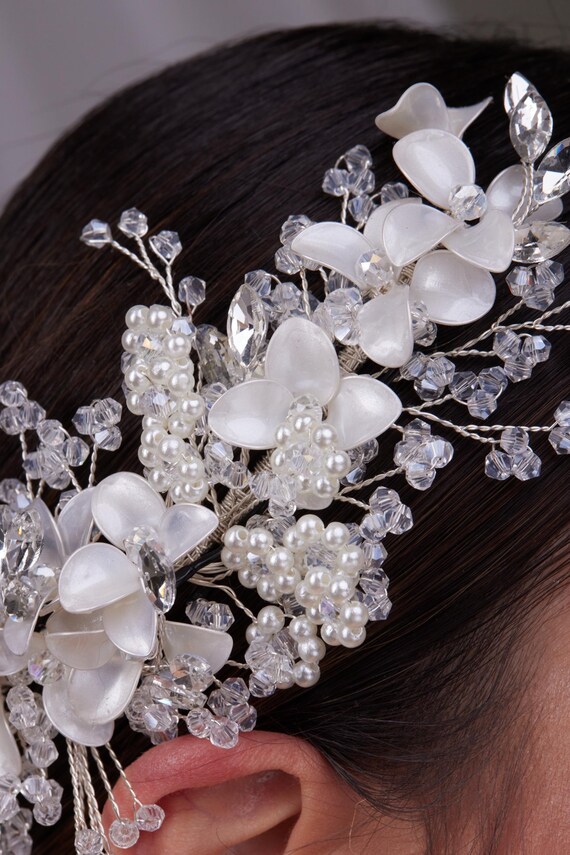 Gioielli Da Sposa Perla Bracciale Bianco Strass Vintage A Strati - Foto 4