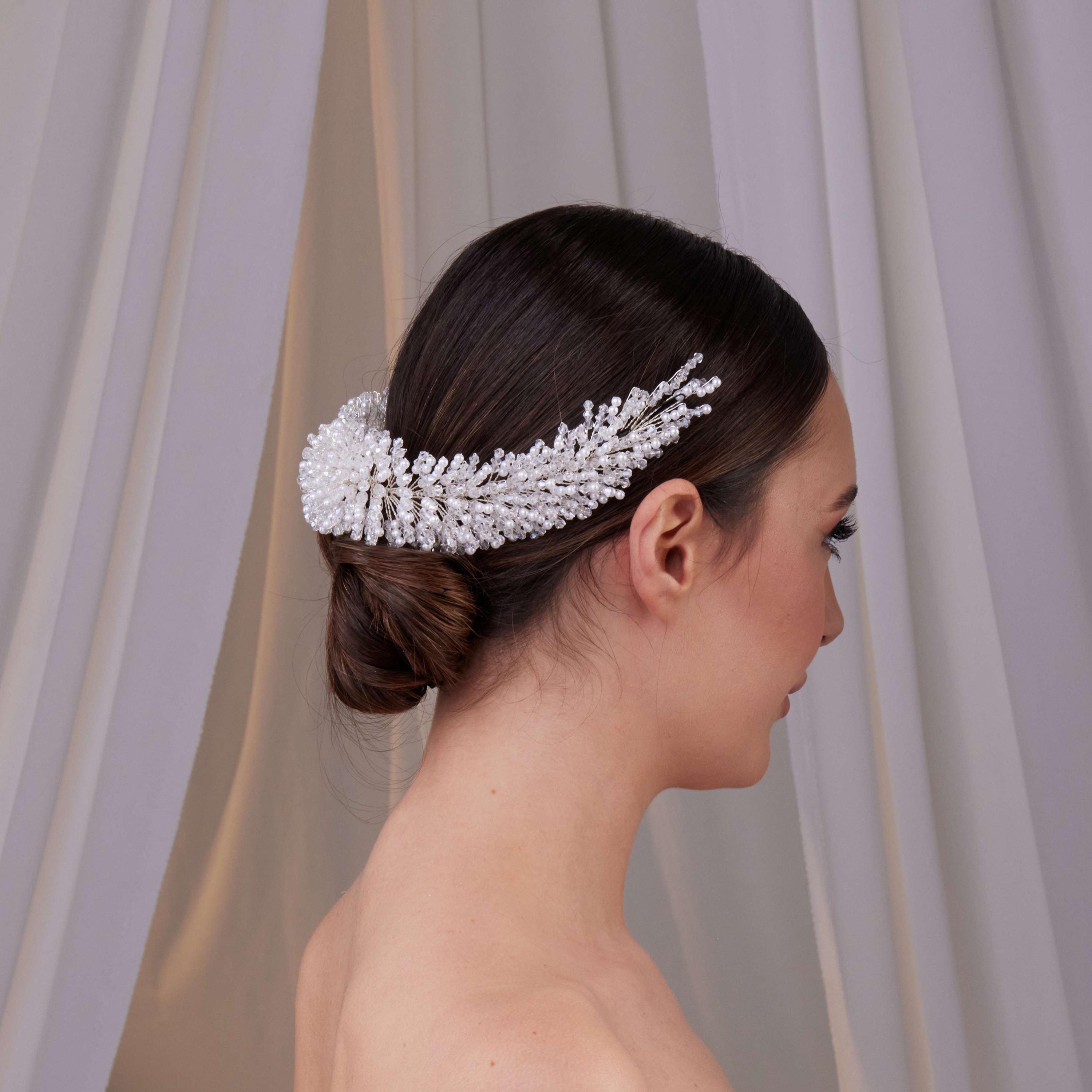 Fascia Per Capelli Con Perline Kercisbeauty, Accessorio Da Sposa In Argento, Fatto A Mano, Per Matrimoni E Feste