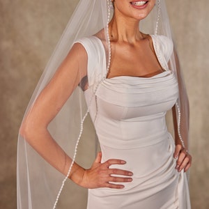 Bead and Pearl Edge Wedding Veil, Bead and Pearl  Edge Bridal Veil,  Cathedral Veil- D248