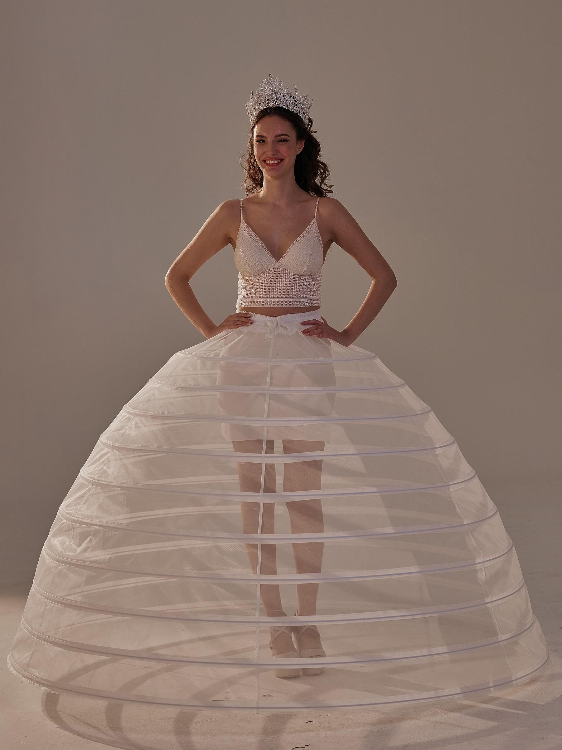 Petticoat Underskirt Crinoline With 4 Hoops - For Wedding, Quinceañera, Ball Gown Dresses - Sizes 2-20, White 5 thumbnail image