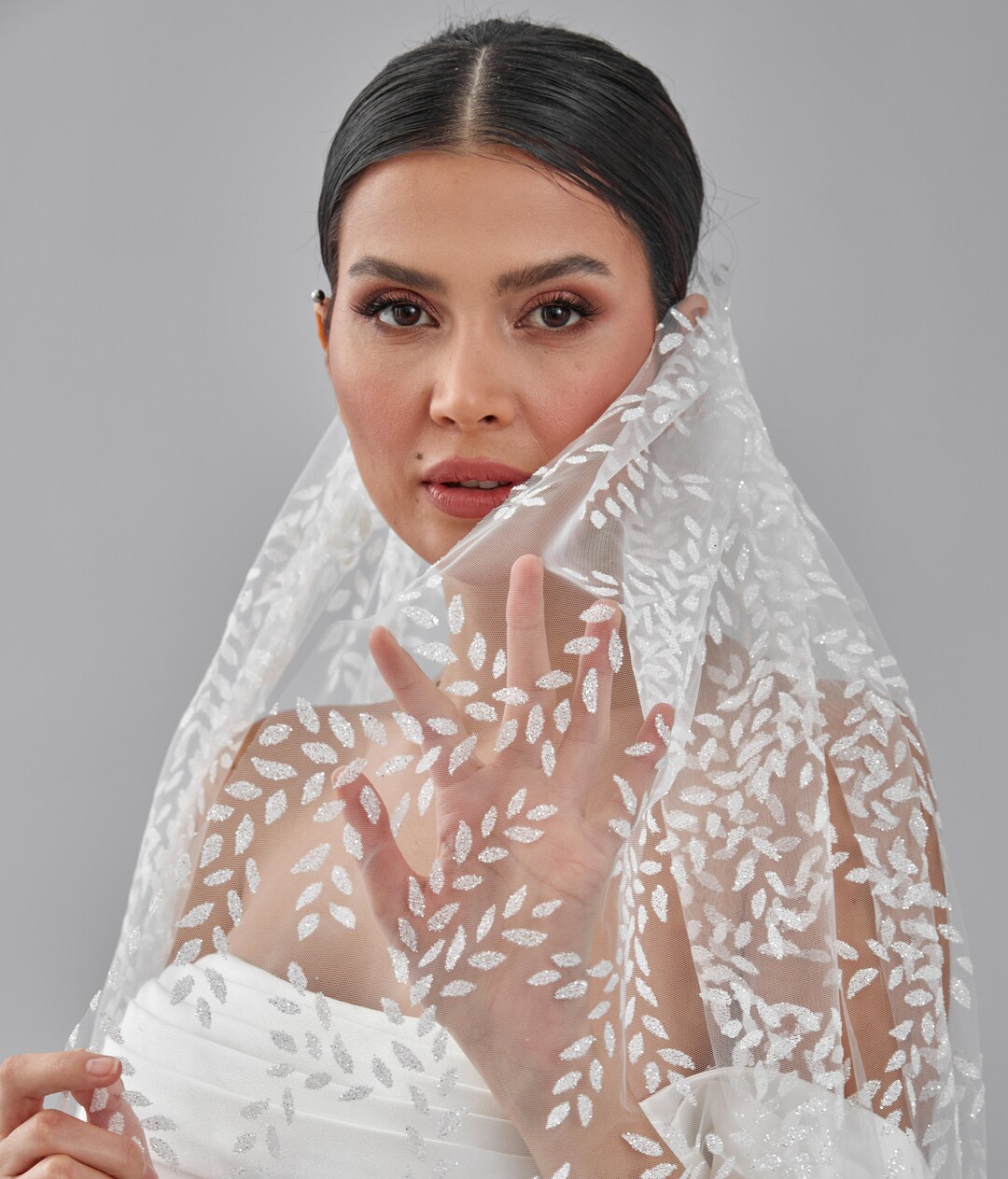 Winter Veil, Veil With Leaf Pattern, Bridal Accessories Etsy