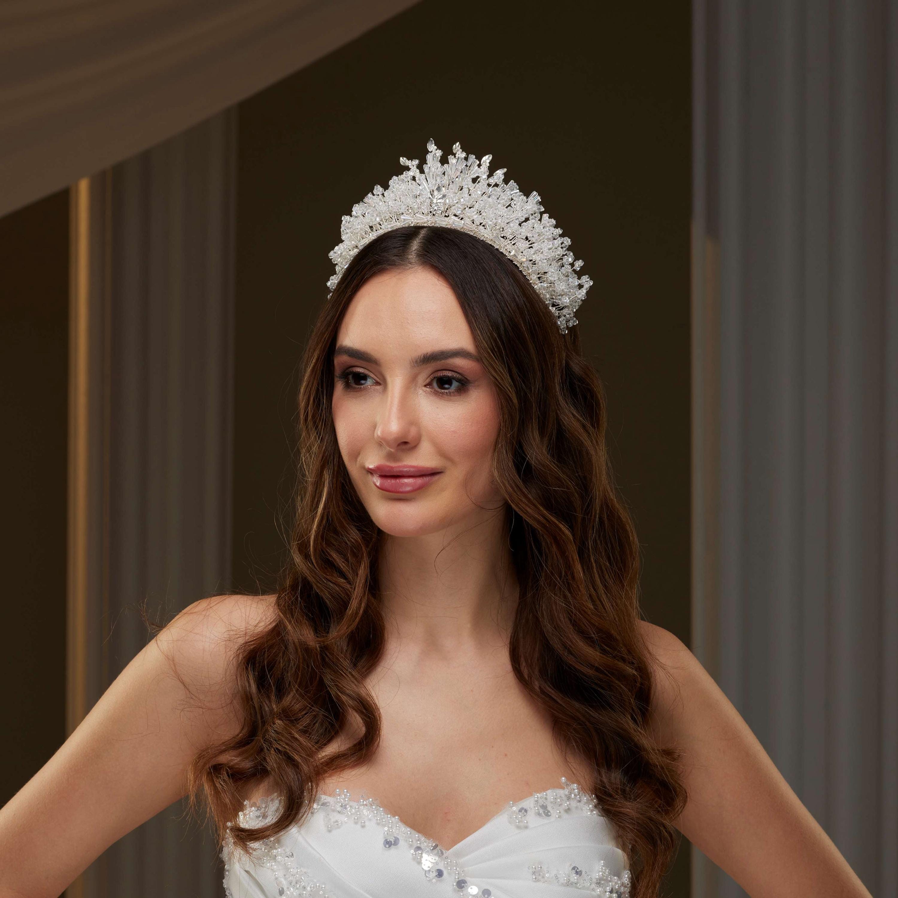 Elegant Crystal Tiara Lush floral and sparkle raised bridal tiara - Style #2560 main image 4