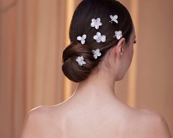 AKOAK 20 Forcine Per Capelli A Fiore Di Cristallo Bianco Con Spilla A U - Accessori Per Sposa