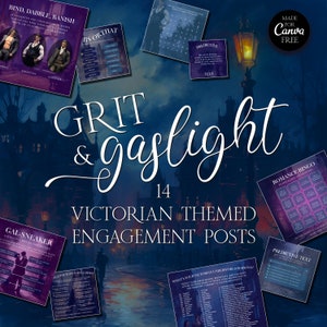 Grit & Gaslight: Victorian Romance Engagement Posts for Author Takeovers - Canva Templates - Predictive Text - Games - Customizable - (EG02)