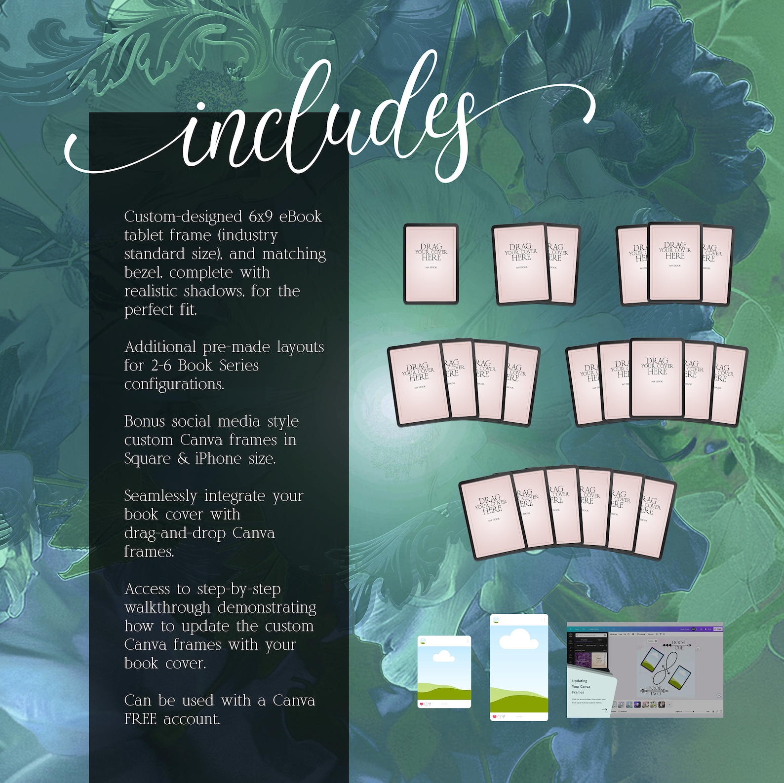 Perfect Fit 6x9 Ebook Custom Canva Frame for Authors - 3D Mockups ...