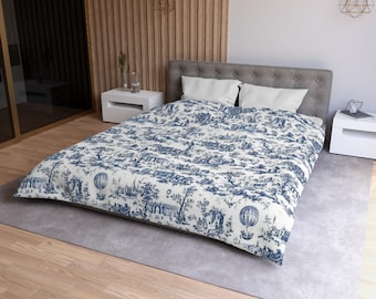 French Toile De Jouy Duvet Cover Vintage-Inspired King-Queen Size Duvet Cover, Vintage Bedroom Decor, Elegant Bedding, Gift for Housewarming
