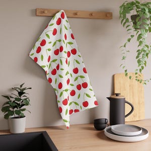 Cherry Pop Multi-Purpose Tea & Hand Towel with Fresh Fruit Print, Cute Kitchen Towel, Summer Home Decor, Gift for Her, Funny Gues Towel
