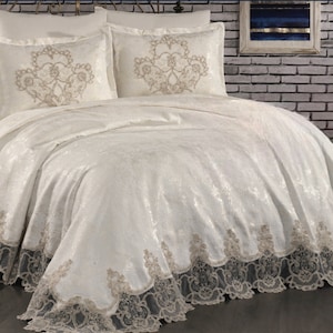 french lace bedspread set 6 pcs piquet set lacy bedspread set cotton jacquard piquet set luxury bedspread set wedding gift Victorian Bedding