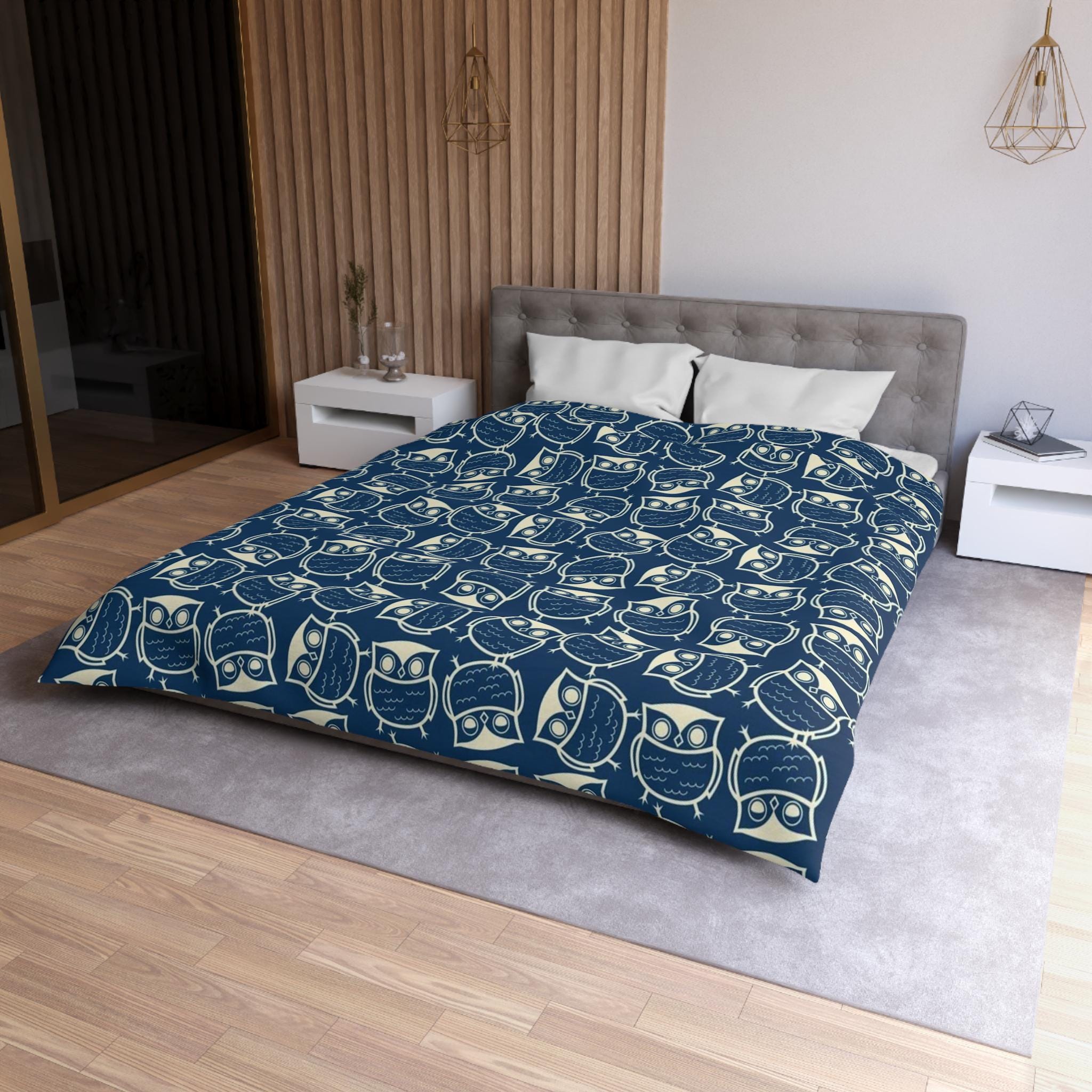 Whimsical Owl Microfiber King Size Duvet Cover, Cozy Queen Size Bedding, Twin Size Duvet Cover For Kids, Soft Comforter Cover, Bed Decor