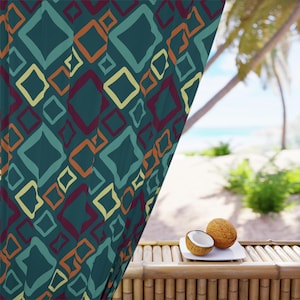70s Geometric Blackout Curtains: Retro Mid-Century Modern Window Drapes
