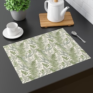 Botanical Placemat, Green Ferns Design, Eco-Friendly Table Decor, Dining Table Placemat , Gift for Nature Lovers, Elegant Kitchen Placemat