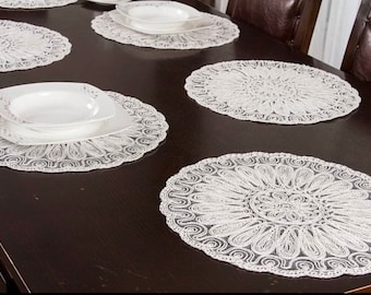 Circle Placemats, lace table placemat, wedding table placemats, washable placemat, lace doily table mat, set of 6 /set of 8 / set of 12