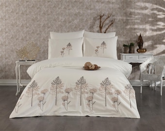 Luxury Duvet Cover Set,  Floral Embroidered Duvet Cover,  %100 Cotton Bedding Set 6 Pcs Duvet Cover Set, Lux Quilt Cover Set