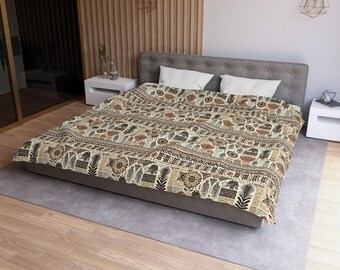 Bohemian Etnic Pattern Duvet Cover, Cozy Bedding, Ethnic Home Decor, Gift for Homeowners, King/Queen Size Quilt Cover, African Bedroom Decor
