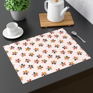 Retro Floral Placemat, Vibrant Color Dining Table Kitchen, Mid Century Pattern Mat, 1pc Table Setting Decor, Home Decor Accents, Kitchen