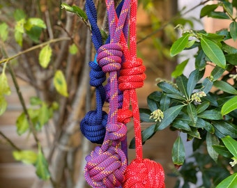 Single tail monkey’s fist rope ball dog toy  || Handmade || Upcycled || Rattling option