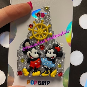 Steamboat Willie Mickey e Minnie inspirados na tomada de telefone do castelo! Punho de telefone ou carretel de crachá!