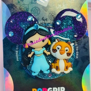 Jasmine and Rajah Inspired Mickey Head Phone Grip - Aladdin - Genie - Phone Grip or Badge Reel