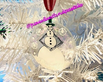 Hand Painted Snowman Jack Skellington Ornament - Haunted Holiday Christmas - Spider Snowflakes! NBC