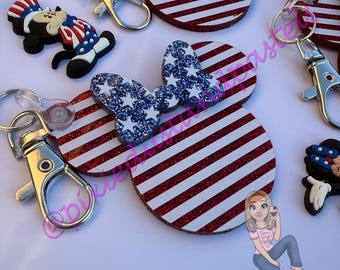 Americana Mouse Bag Charm lub uchwyt na telefon! Uchwyt na telefon w gwiazdy i paski – czerwono-biało-niebieski wzór zawieszki na torbę – Pop Phone Socket