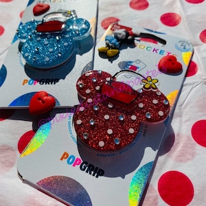 Polka Dots, Daisies, and Bows! Classic Minnie  Badge Reel or Phone Grip for your phone! Mouse shape with Glitter and stones!