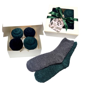 Men's fuzzy socks gift set, Warm and cozy gift for him, Cupcake socks gift box, Minimalist gift for men, Get well soon mens care package.