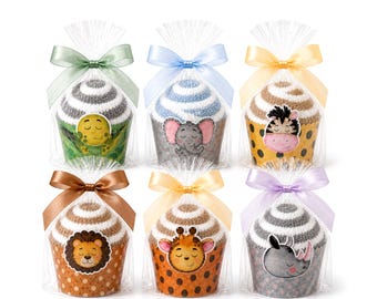 Safari Birthday Party Favors — Cozy Socks Cupcake Gift, Jungle Birthday Favor, Animal Party Favor, Zoo Birthday Decorations — INCLUDES 1