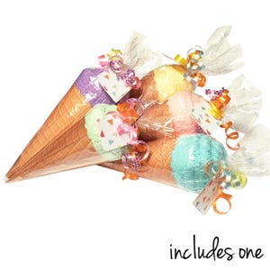 Ice cream cone gift favors, Cozy socks ice cream treats, Ice cream theme game prices, Ice cream cone birthday party decor - INCLUDES ONE